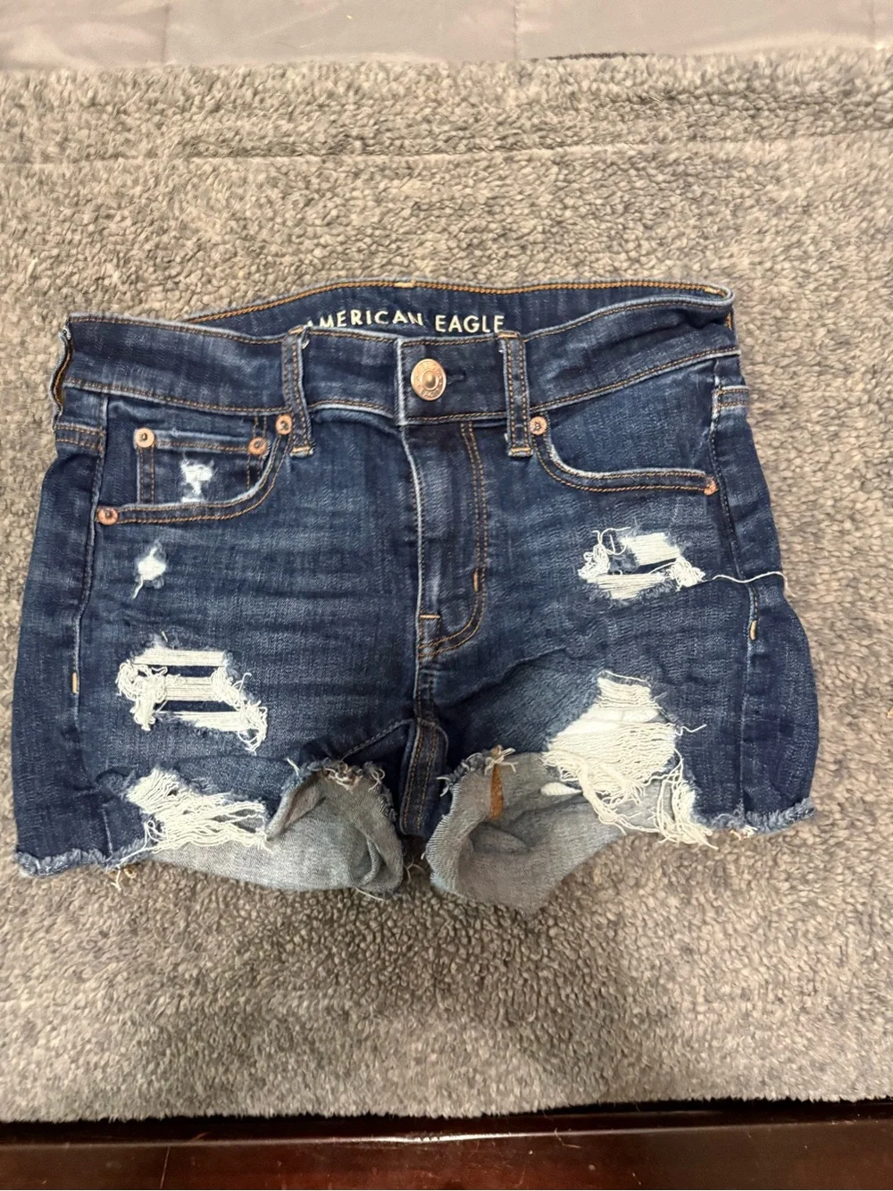 American Eagle Outfitters Distressed Dark Blue Denim Shorts